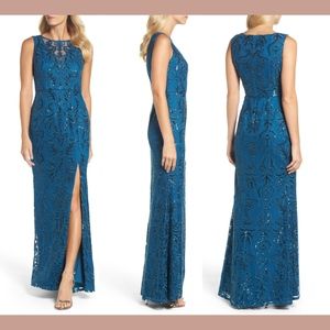 Adrianna Papell Teal Sequin Maxi Dress